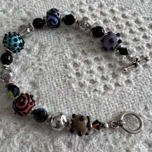 Handmade beaded bracelet-with 5 hand blown beads